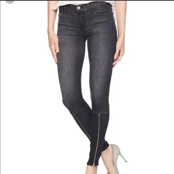 J Brand Mid Rise Super Skinny Black Heath Front Zip Jeans Size 25 - Picture 1 of 8